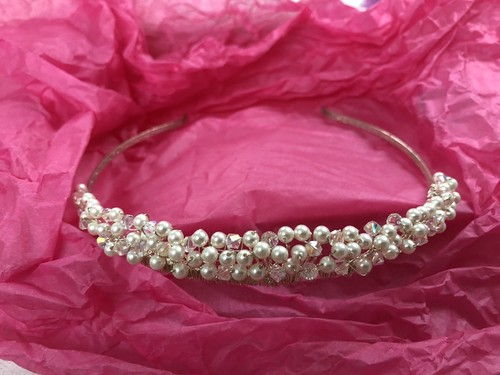 Handmade pearl crystal tiara - pearl,