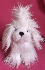 Fluffy White Shih Tzu Dog Long Haired With Ponytail Soft Plush Toy 10”