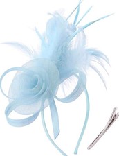 Ladies Net & Feather Looped Fascinator Wedding Races Prom On clip  & Headband