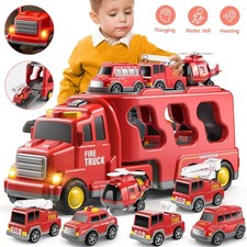 Fire Trucks Toys Transport Vehicle Toy Carrier Truck Toy Car Toy w/Light Sound