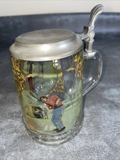 Glass Tankard Beer Mug With Metal Lid Golf Player. Man Cave. Pre Owned