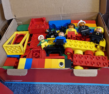Box of Mixed Duplo Bricks, Cars and People. Pre Owned.