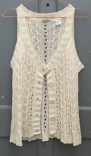 La Redoute Cardigan Vest (fits 12/14 UK) Vtg 90s Boho Cream Knit Sleeveless