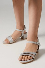 Coast Womens Sandals Silver Formal Triple Strap Diamante Low Block Heel