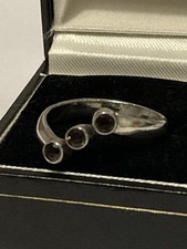 Unusual Sterling Silver & Smoky Quartz Vintage Trilogy Ring. Size Q