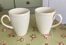 Wedgewood ~ Pair Of Windsor Small Cream Ribbed Mugs Discontinued Rare