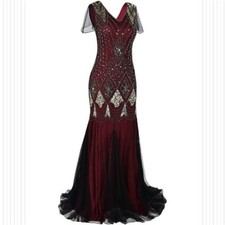 Deluxe Lady Gatsby Dress 1920s Flapper Long Sequin Vintage Retro Party Evening