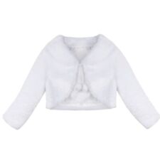 Girls Faux Fur Long Sleeved Jacket Coats Wedding Flower Girl Shawl Bolero Shrug