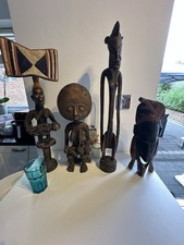 GREAT CONDITION Ornate Wooden African Statues Authentic Hand Carved Art