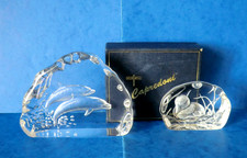 2 Dartington Crystal Paperweights Signed Capredoni Duck & Dolphins ( 1 boxed )