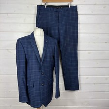 HARRY BROWN Suit Mens Size 42 Blue Check 2 Piece Jacket Trousers Slim W36 Smart