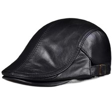 Vintage Men Beret Hat Leather