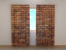 Window 3d Curtain Brick Brown Wall Wellmira Custom Made Printed