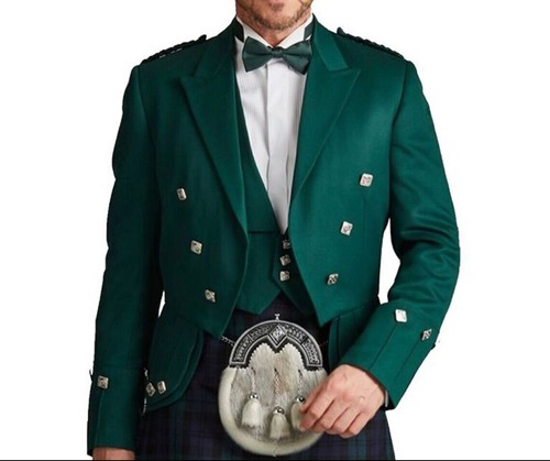 Green wool prince charlie - green, kilt