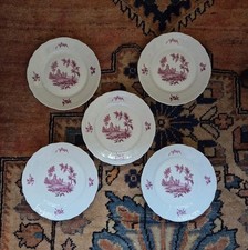 Vintage Le Porcelaine De Baudour Five Plates Pink Transferware - Lovely!