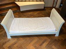 SMALL CREAM SINGLE SLEIGH BED WITH MATTRESS SUITABLE FOR SMALL CHILD/TODDLER