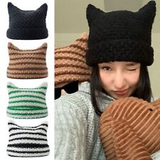 Cute Cat Ears Striped Ins Little Devil Knitted Wool Cap Japanese Beanie Hat