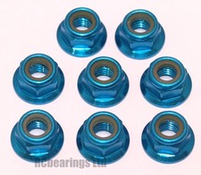 RC Flanged Nyloc Anodised Aluminium Wheel Nuts M3 M4 M5 Light Blue Coloured