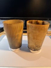 Pair Of Horn Drinking Cups With Silver Base