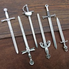 6PCS Retro Silver Long Swords Knight's Sword Cosplay Model Doll's House Props