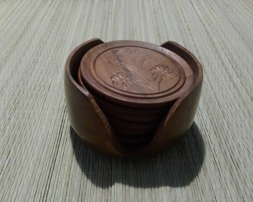 Carved wooden coasters set - coasters, of