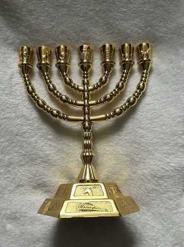 Small metal gold menorah - small, menorah,