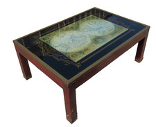 Vintage Retro Brass Glass Wooden Atlas World Map Coffee Table 👀