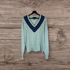 Ralph Lauren Polo Sweater Jumper Cable Knit V-Neck Cricket  Ivory Large