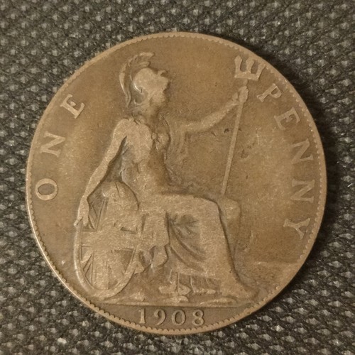 1908 british one penny coin - 1908,