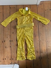 Childs Yellow & Gold 70's Polka Dot Flared Catsuit Fancy Dress Costume 5-6 Years