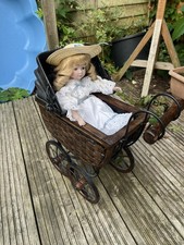 VINTAGE VICTORIAN STYLE WICKER WORK DOLLS PRAM AND ALBERON DOLL