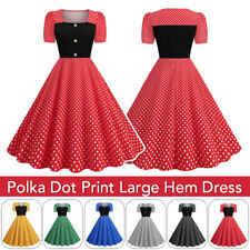 Women Vintage 50s 60s Retro Rockabilly Dots Evening Party Swing A-Line Dresses