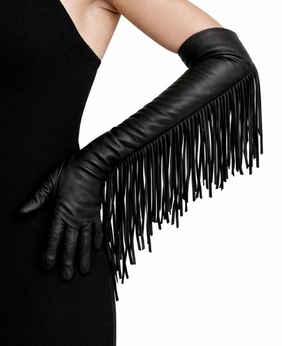 Leather gloves black - leather,