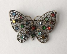 vintage art deco czech glass filigree butterfly brooch