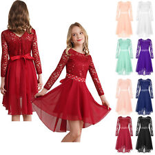 UK Flower Girls Dress Kids Lace Chiffon Birthday Party Gown Wedding Evening Prom