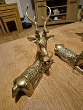 Brass Antelope Gazelle RAM Head Antlers Bookends MCM Vintage Pair