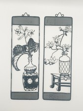 Set Of 2 Metal Wall Art, Flowers in Vase Wall Hanging Metallic Decorations