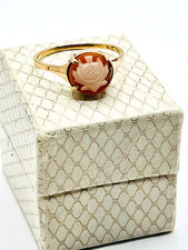 9ct Gold Vintage Art Caved Shell Cameo Ring Antique Size M½  Boxed.