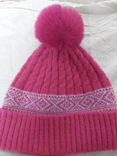 Pink Lilac Bobble Warm Winter Hat Cable Knit Fairisle Pattern