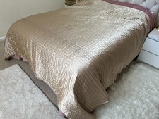 Vintage BHS gold shiny quilt beige satin throw bedspread blanket 220 x 230cm