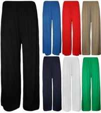 Ladies Womens Plain Palazzo Trousers Baggy Wide Leg Flared Pants 8-26