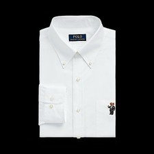 Ralph Lauren Men’s White Slim Fit Polo Bear Poplin Shirt - Large - 17 Collar