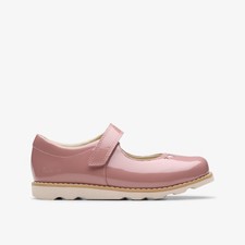 Clarks Girls Crown Jane Kid Dusty Pink Patent Bar Shoes Leather Casual