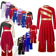 UK Girls Mock Neck Long Sleeve Dance Outfit Metallic Dress with Wide-Leg Pants