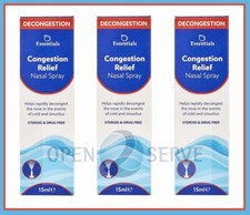 3x Essentials Peach Congestion Saline Blocked Nose Nasal Spray | All Ages - 15ml