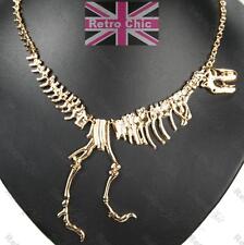 QUIRKY GOLD PLT metal TYRANNOSAURUS NECKLACE dinosaur bones SKELETON skull T-REX