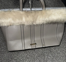 River Island Overnight Bag Large Tote Grey Faux Fur Trim Brand new With Tags