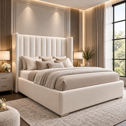 Winged panel plush velvet bed - winged,