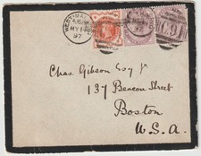 1897 KENT MOURNING COVER TO CHAS GIBSON BOSTON USA WEST MALLING C.91 DUPLEX PMK