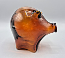 Vintage Amber Glass Pig Piggy Bank - Cascade Wood Bros Money Box